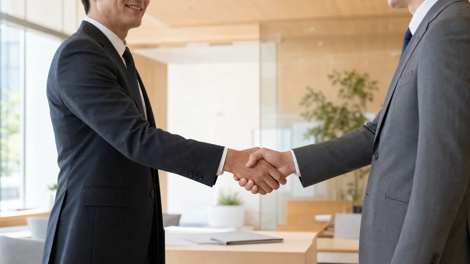 Business partnership in a modern Japanese office